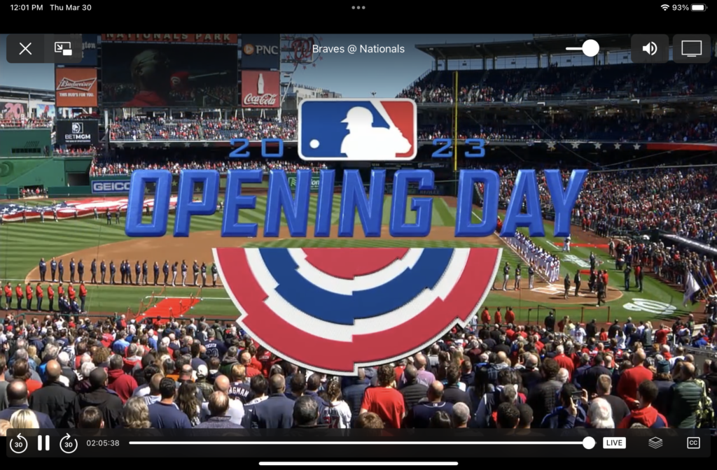 Screenshot of the Atlanta Braves opening day game vs the Washington Nationals.