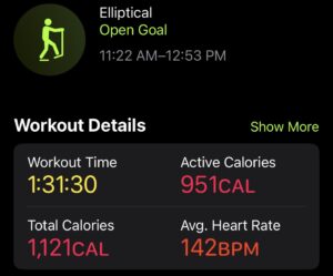 Elliptical workout details screenshot from Apple activity