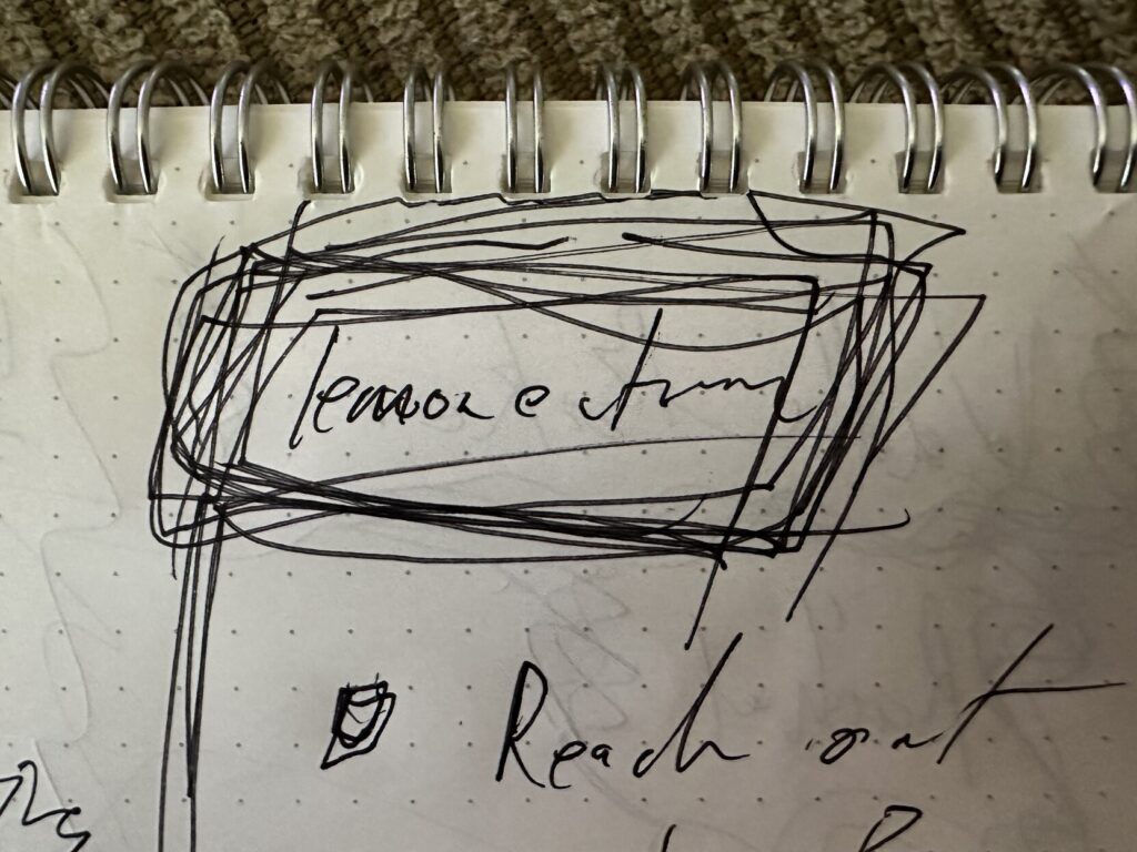 Image of my terrible handwriting on work notes.