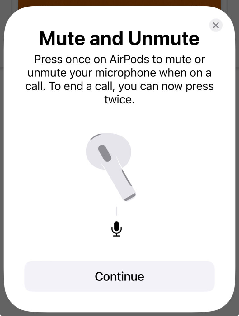 Airpods mute and unmute message